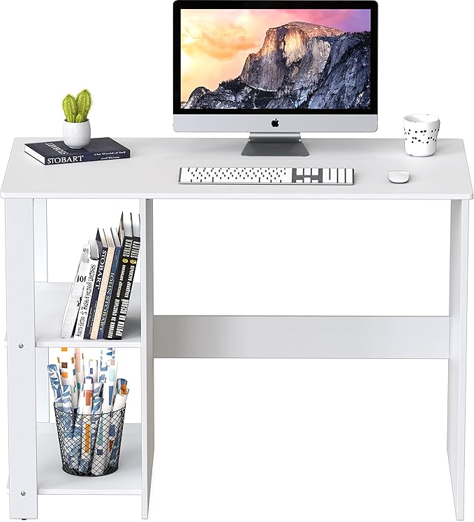 SHW 38-Inch Home Office Computer Desk with Shelves, White