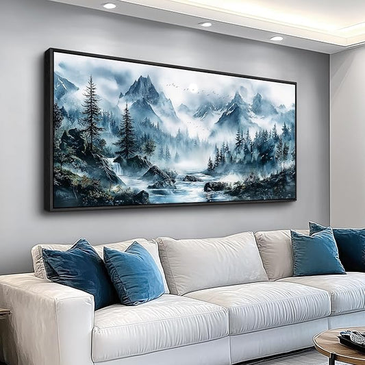 ERQINHUA Large Wall Decor For Bedroom Black Framed Canvas Wall Art For Living Room Office Decorations Misty Forest Wall Paintings Tree Landscape Pictures Artwork Modern Home Decor 30x60 Inches