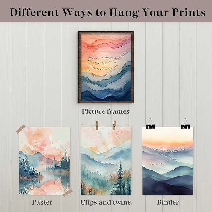 Inhale Exhale Mental Health Wall Art Prints Set of 4, Therapy Office Decor, Watercolor Abstract Prints for Wall Decor, Calming Breathe Poster for Therapy Counselling Room 12”x16” Unframed