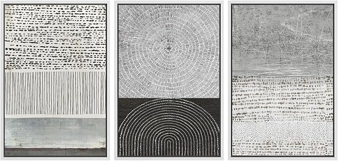 SIGNWIN Framed Canvas Print Wall Art Set Industrial Black & Gray Collage Abstract Geometric Illustrations Minimalism Modern Art Decorative Boho for Living Room, Bedroom, Office - 16"x24"x3 White