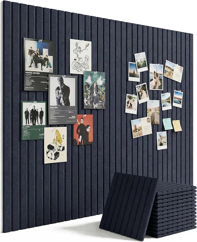 Aothia 12-Pack Large Felt Bulletin Board 48"x36", Modular Pin Board Tiles for Wall, Cork Board Alternative for Office & Classroom, Includes 70 Adhesive Tabs & 40 Pushpins, Navy Blue
