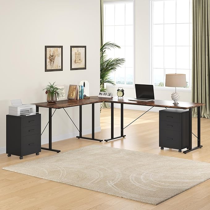 Triebsigns 3 Drawer File Cabinet, Vertical Mobile Filing Cabinet, Under Desk Rolling Printer Stand for Home Office, fits A4 or Letter Size (Black)