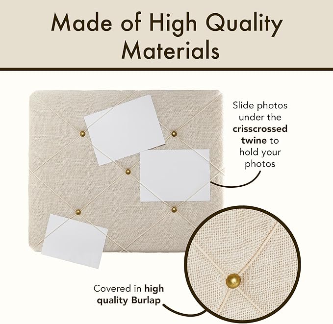 White Burlap Covered with Criss-Cross Twine Bulletin Picture & Memo Board, 19.75 x 15.75
