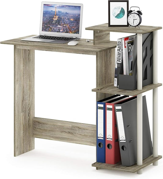 Furinno EFFICIENT Desk, 28.6" Wide Gaming Desk with 3 Open Side Shelves, Laptop Notebook Computer Desk, Office Desk for Home Office, Study Room, Dorm, Bedroom, Sonoma Oak