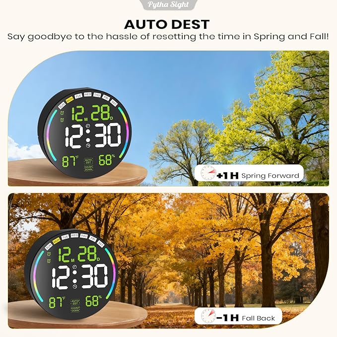 Large Digital Wall Clock with 10.3" LED Display,Alarm,Countdown Timer,DST,Temperature,Humidity,Auto-Dimming,Remote Control,Night Light for Classroom,Bedroom,Living Room,Office,Gym