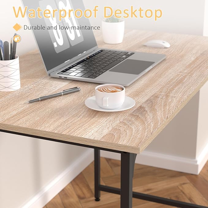 39 Inch Computer Desk with Wood Board and Metal Frame, Modern Simple Style Work Desk with Adjustable Feet, Study Gaming Desk Table for Home Office, Bedroom, Small Spaces