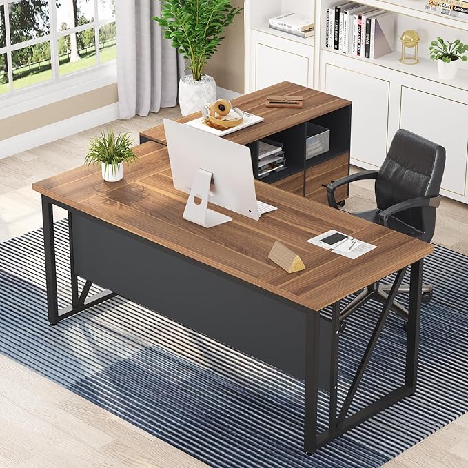 Tribesigns 2 Drawers Lateral File Cabinets, Home Office 47-inch Mobile Wood Filing Cabinet Printer Stand with Wheels and Open Storage Shelves,Drawers for Letter Size (Brown)