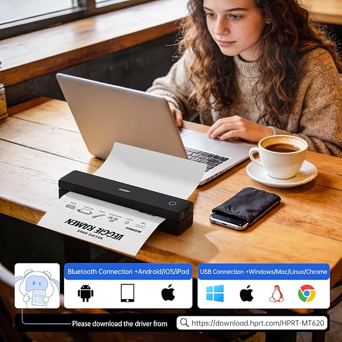 HPRT Portable Printer Wireless for Travel, Inkless Thermal Printer for iOS/Andorid/Laptop, 300DPI, Supports Thermal Paper & Labels,Supports 8.5"x 11"US Letter & A4, A5 for Office/Home/School/Vehicles