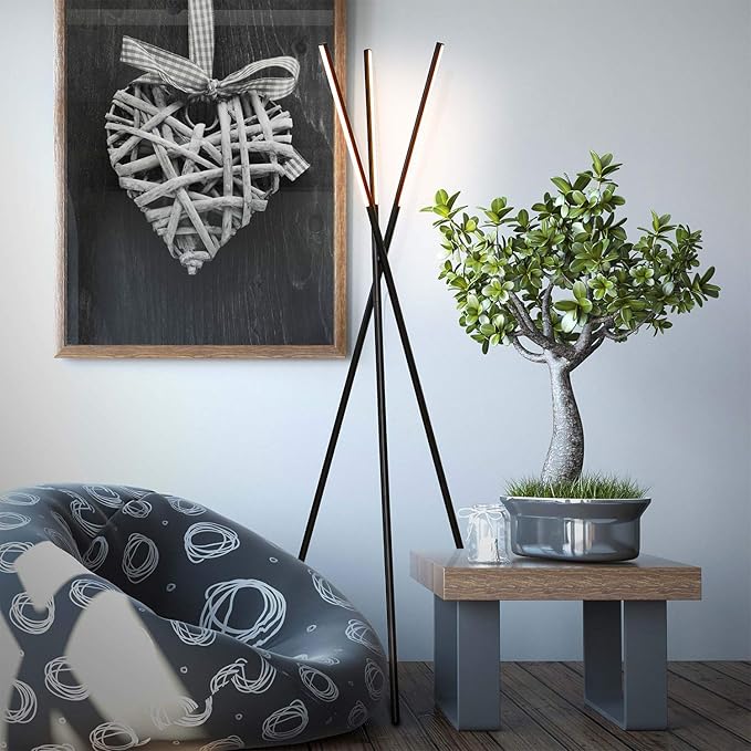 Brightech Stix Floor Lamp, Tall Tree Lamp for Offices, LED Tripod Lamp for Living Rooms, Great Living Room Décor, Dimmable Standing Lamp With 3 Lights for Bedroom Reading - Black