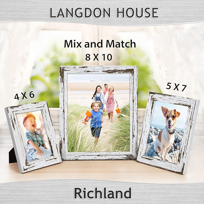 Langdon House 5x7 Picture Frames (Distressed White, 6 Pack) Farmhouse Style, Richland Collection