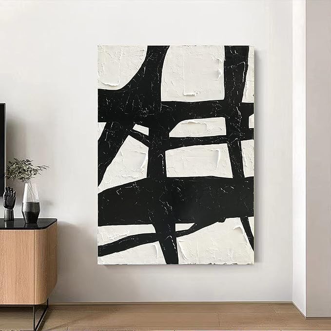 NANKAI Art Hand-drawn contemporary minimalist style oil painting, 40x28 inches, black and white abstract art, decorative wall hanging for home