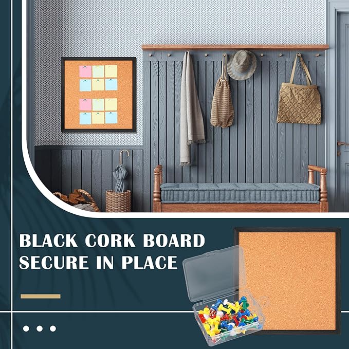 Thyle 6 Pcs Small Cork Bulletin Board 12 x 12, Framed Corkboard 1/2 Thick Vision Board Small Square Pin CorkBoard Decor Display Organizer for Wall Home Office School