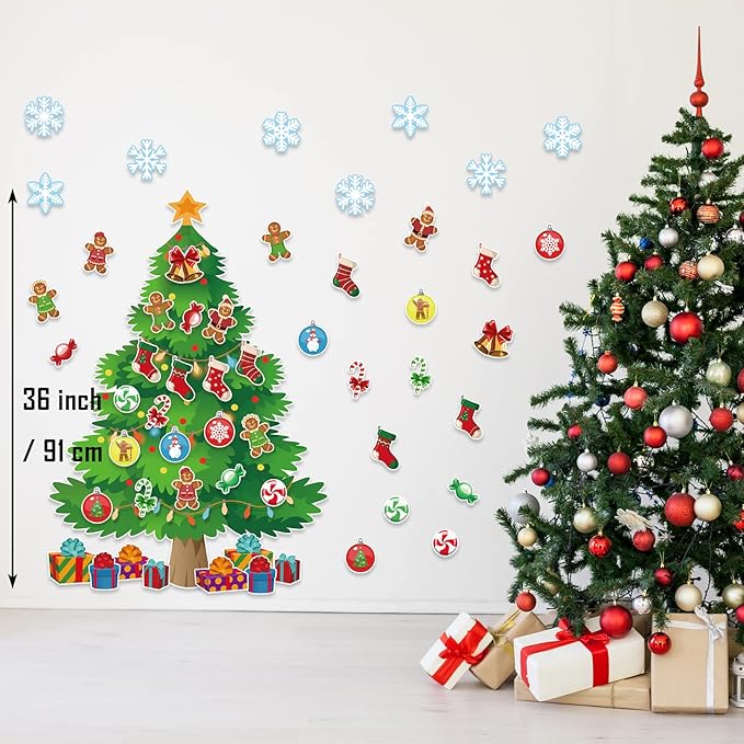 3Ft Big Christmas Tree Bulletin Board Set Christmas Tree Holiday Bulletin Board Decoration with Christmas Stockings Snowflakes Cutouts for Classroom Home Chalkboard Wall Decoration (Christmas Tree)