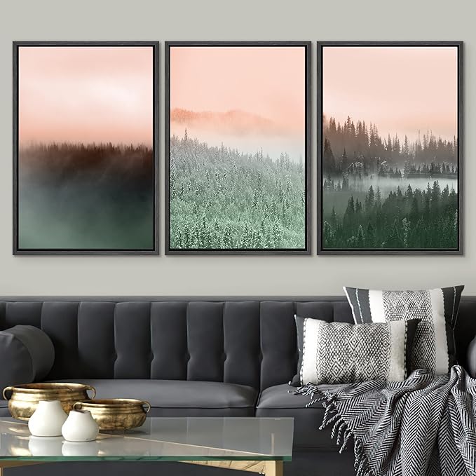 SIGNWIN Framed Canvas Print Wall Art Set Duotone Orange Green Mountain Forest Nature Wilderness Photography Modern Art Rustic Scenic Relax/Calm for Living Room, Bedroom, Office - 16"x24"x3 Black