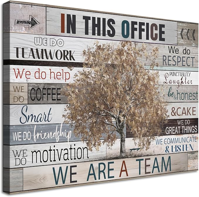 SOOTHAN Vintage Office Wall Decor In This Office Motivational Quotes Poster Brown Maple Tree Canvas Picture Inspirational Wall Art for Home Office Workplace Decoration Framed Inspiring Gifts 12x16inch