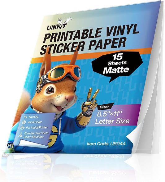 Uinkit Professional-Grade Matte PET Sticker Paper - 8.5"x11" Letter Size | No-Smudge, Quick-Dry & Waterproof | For E-Commerce, Product Branding & Professional Organization | 15 Sheet