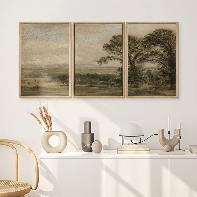 SIGNWIN Framed Canvas Print Wall Art Set Vintage Countryside Landscape Classic Pastoral Scenery Illustrations Modern Art Decorative Abstract for Living Room, Bedroom, Office - 16"x24"x3 Natural