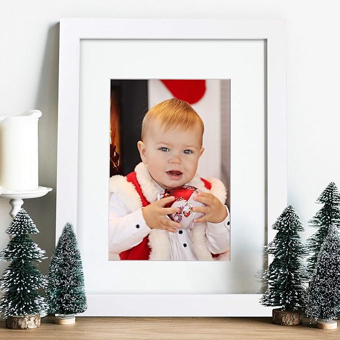 Egofine 11x14 Picture Frames Made of Solid Wood 2 PCS White Covered by Plexiglass - for Table Top and Wall Mounting for Pictures 8x10 or 5x7 with Mat Horizontally or Vertically Display Photo Frame