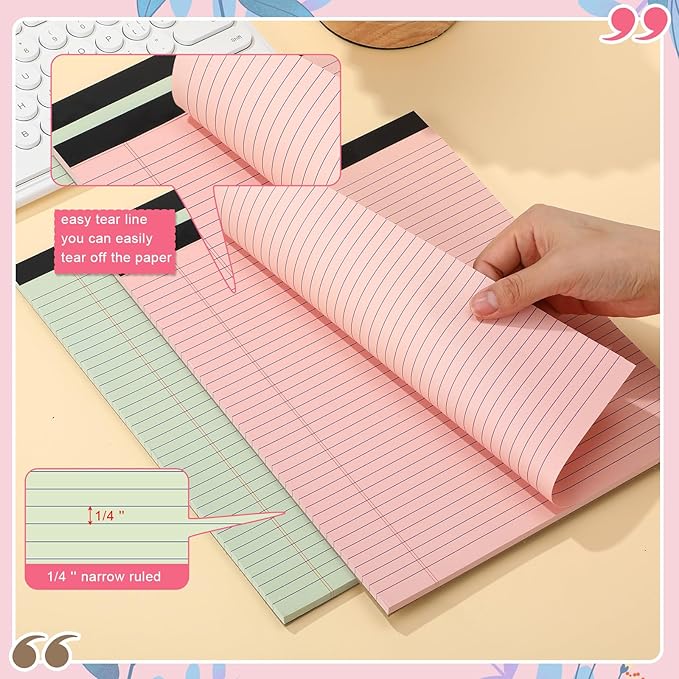 Fuutreo 8 Pcs 8.5'' x 11'' Colored Legal Pad 50 Sheets Per Writing Pads Narrow Ruled Notepad Perforated Writing Notepad Office Supplies for College Office Business (Macaron Color)