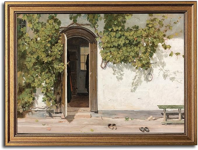 Gold Framed Wall Art Vintage Canvas Wall Art Lvy Climbing The Walls Opening Door Artwork Prints Picture for Living Room Bedroom Farmhouse Bathroom Office Decor, 12x16