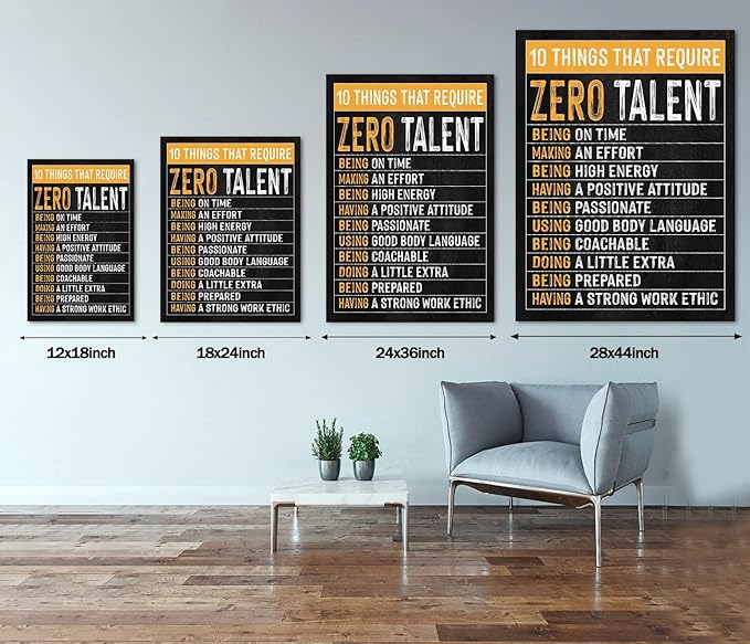Themed Paintings Wall Art Motivational Office Art Positive Quotes Ten Things That Require Zero Talent Canvas Prints Decor for Office Workplace Classroom Work Gifts Framed Easy to Hang-24 x 36 inches