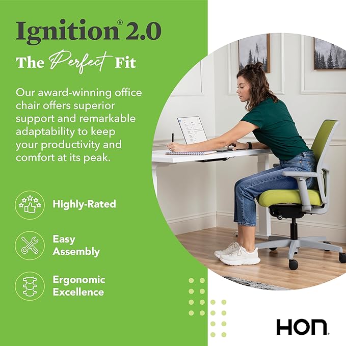 HON Ignition 2.0 Low Back Task Chair, Spectrum Mesh, Advanced Synchro-Tilt Control, Office Chair with Lumbar Support, Height and Width Adjustable Arms, Titanium Frame, Pear
