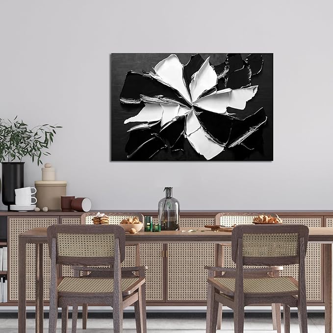 Abstract Wall Art Decor Modern Wall Art Pictures for Living Room Minimalist Black and White Wall Art Prints Abstract Canvas Art Wall Decor Flowers Artwork for Walls Home Office Decorations 24" X 36"