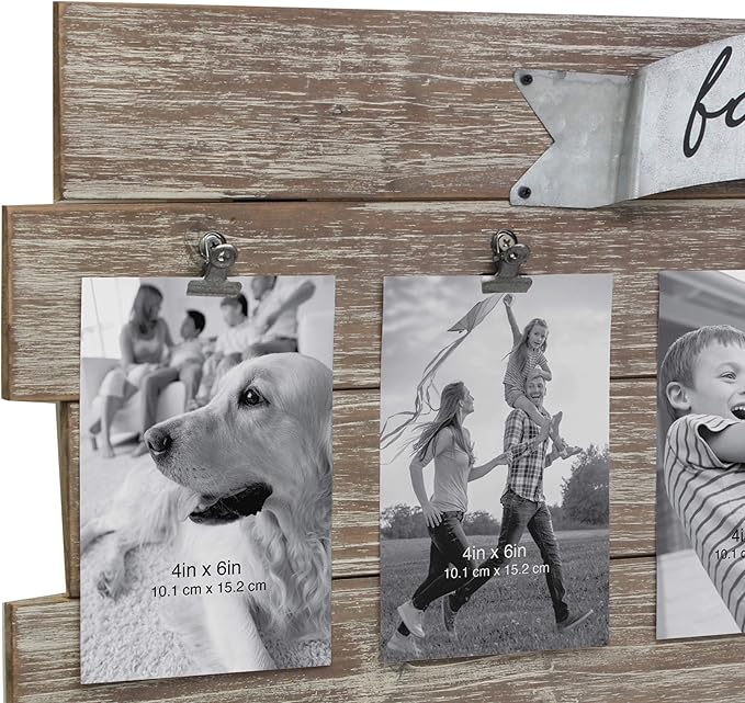 Stonebriar Rustic Wood Collage Picture Frame with Clips and Metal Detail Brown 26" x 11"