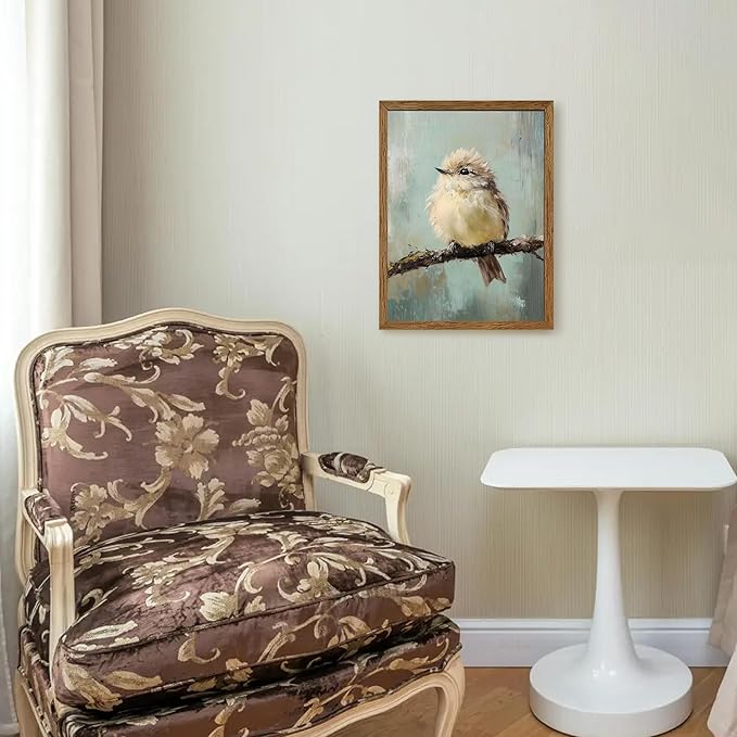 AVECCO Framed Vintage Funny Birds Canvas Wall Art, Bird Rustic Farmhouse Wall Decor, Unique Animal Art Prints for Kid's Room Bathroom Bedroom Living Room Office Home Decoration Ready to Hang 12x16 In