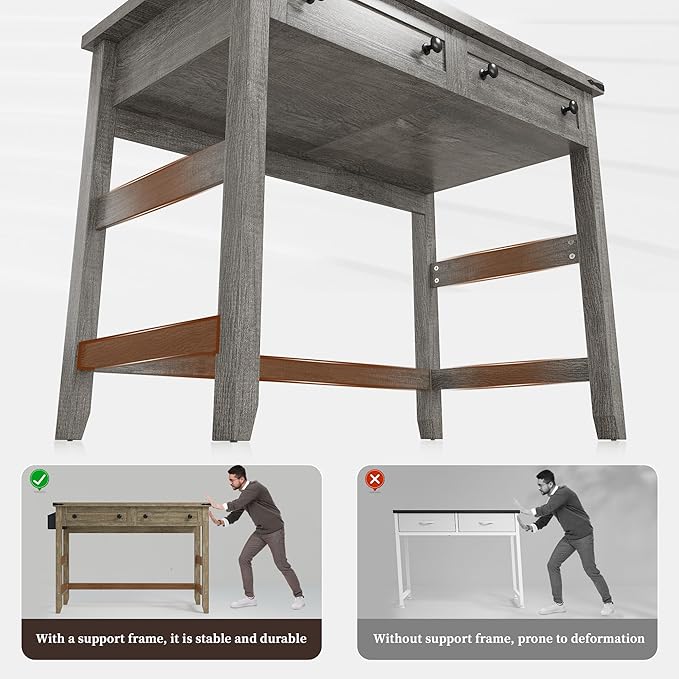 EnHomee Small Desk for Bedroom, Computer Desk with Power Outlets for Home Office, Desks with Drawers and a Side Pocket,Vanity Desks for Bedroom, Dark Rustic Oak