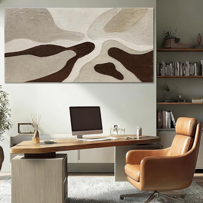 ZUNARE Hand-Painted Large Abstract Wall Art – Neutral Beige, Taupe, and Brown Textured Wall Decor, Luxury Modern Art for Living Rooms, Offices, Hotels, Ready to Hang, 29×58 inch