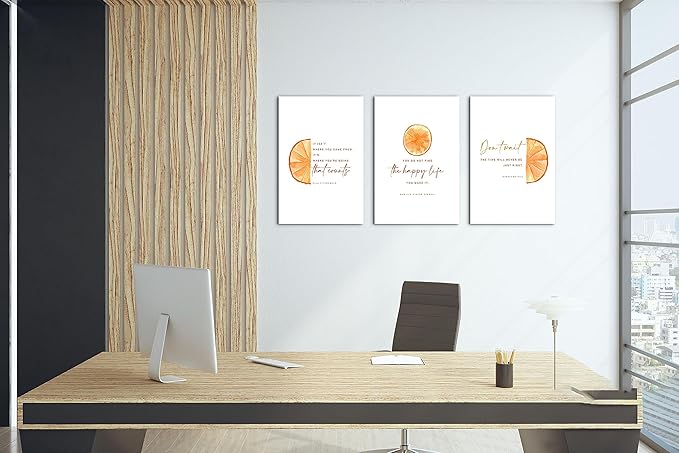 SHMAO Office Canvas Wall Art Motivational Wall Decor, 3 Piece Modern Orange Canvas Print Pictures for Office Wall Decor Women Inspirational Framed Artwork Home Office Decor 12”x18”x3 Panels