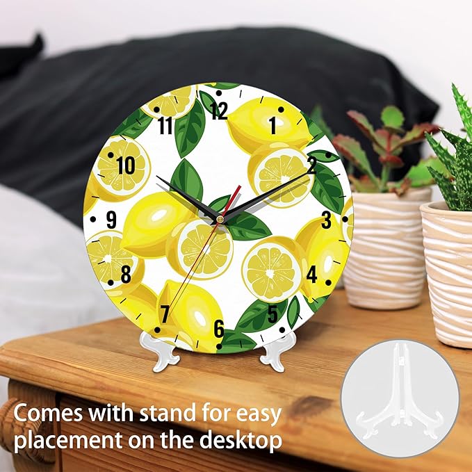 SPUNKER Clocks for Living Room,Lemon Wall Clock Battery Operated 10 Inch,Tropical Fruit Leaves Round Clock Silent Non-Ticking Wall Decor for Farmhouse Office Home School Living Room Bedroom