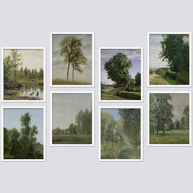 SIGNWIN Framed Poster Bathroom Decor, Wall Art Room Decor Multicolor for Living Room, Bedroom, Office Rustic Green Forest Tree Landscapes Classic Vintage Illustrations Bohemian - 8"x10"x 8 White