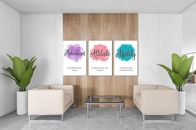 3 Piece Motivational Quotes Watercolor Canvas Print Pictures Wall Decor, Framed Artwork for Home Office, 20"x30" x 3 Pcs