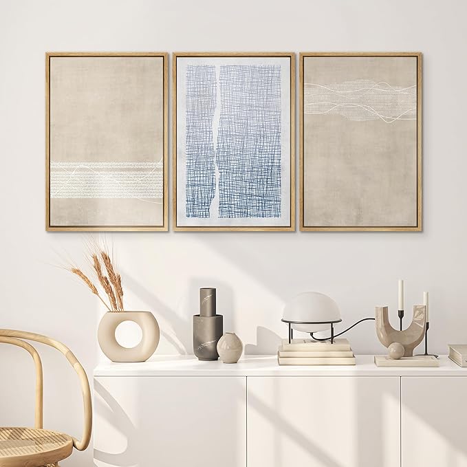 SIGNWIN Framed Canvas Print Wall Art Set Tan Blue Geometric Landscape Abstract Shapes Cozy Neutral Modern Art Decorative Boho Relax/Zen Nordic for Living Room, Bedroom, Office - 24"x36"x3 Natural