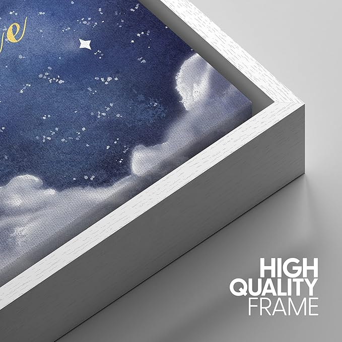 IDEA4WALL Framed Canvas Print Wall Art Peace Watercolor Galaxy with Silver Moon Astronomy & Space Sky Illustrations Modern Art Glam Colorful Ultra for Living Room, Bedroom, Office - 16"x24" WHITE