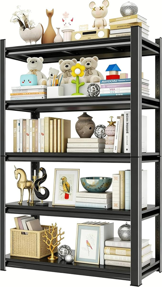 Book Shelf, Screwless Installation Metal Bookshelves, Heavy Duty Steel Bookcases, Adjustable Tall Industrial Bookshelf for Living Room, Bedroom and Library, Black (5-Tier 71''Hx31''Wx14''D)