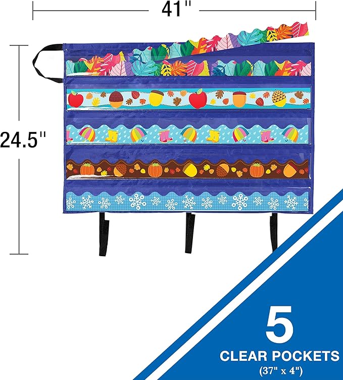 Carson Dellosa Teacher Bulletin Board Border and Bulletin Board Storage Pocket Charts Pack, Border Storage and Bulletin Board Holder, Classroom Teaching Supplies Storage Solutions