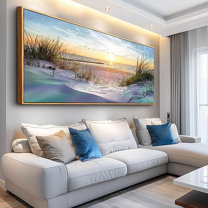 Wapluam Beach Wall Art For Living Room Coastal Canvas Prints Artwork For Walls Ocean Seascape Wall Paintings Nature Landscape Wall Decor Pictures for Bedroom Office Hotel Extra Large Framed Home Decor
