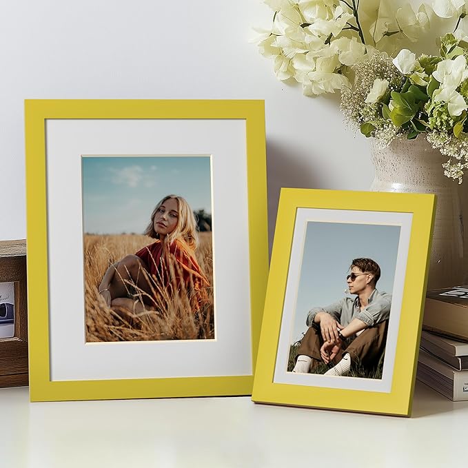 eletecpro 5x7 Picture Frames Set of 10, Picture Frame Collage Wall Decor Display 4x6 Photo with Mat or 5x7 without Mat, Home Decor Gallery Frame for Table Top or Wall Mounting, Yellow