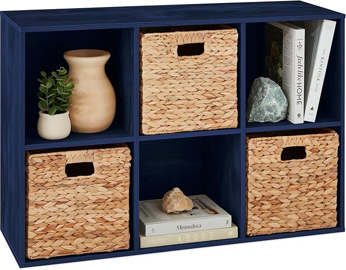 Best Choice Products Kids Bookcase 6-Cube Storage Organizer, 13.5in Shelf Opening, Bookshelf, Toy Storage, Customizable w/ 3 Removable Back Panels – Navy