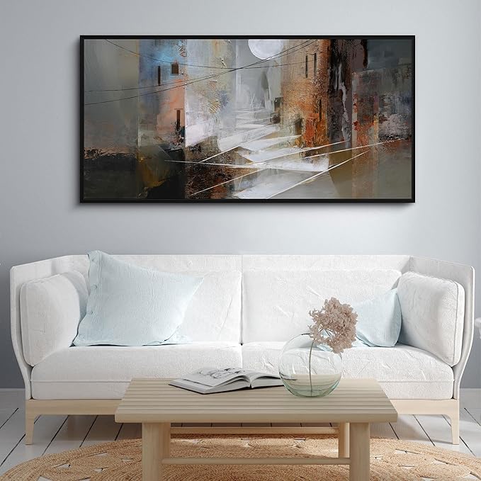 yiijeah Abstract Wall Art for Liiving Room Large Framed Artwork for Walls Mud-brown Canvas Decor Prints Pictures Bedroom Office Home Decor 40x20 Inches