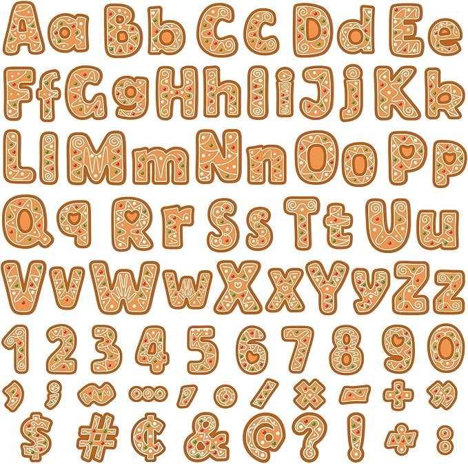 260 PCS Bulletin Board Letters for Classroom 4” Letters Combo Pack Set Christmas Gingerbread Classroom Decorations Alphabet Numbers Symbols Letters for Bulletin Board Cutouts Card for Classroom Decor