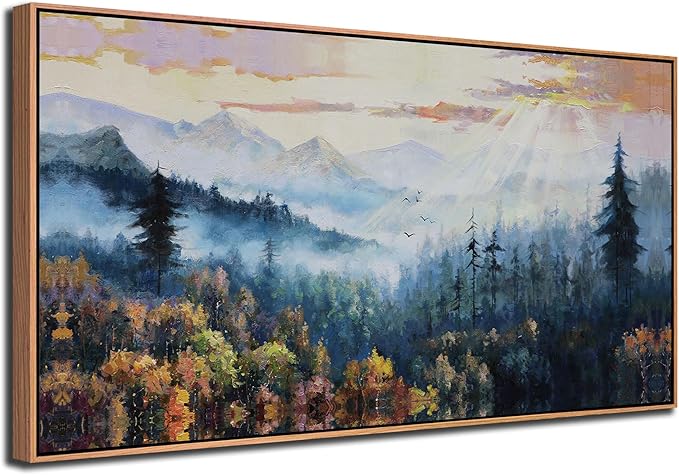 Arjun Forest Landscape Framed Wall Art Canvas, Misty Nature Wall Art for Living Room Painting Tranquil Scenery Tree Picture Artwork for Bedroom Office Home Wall Decor, Large 40"x20"