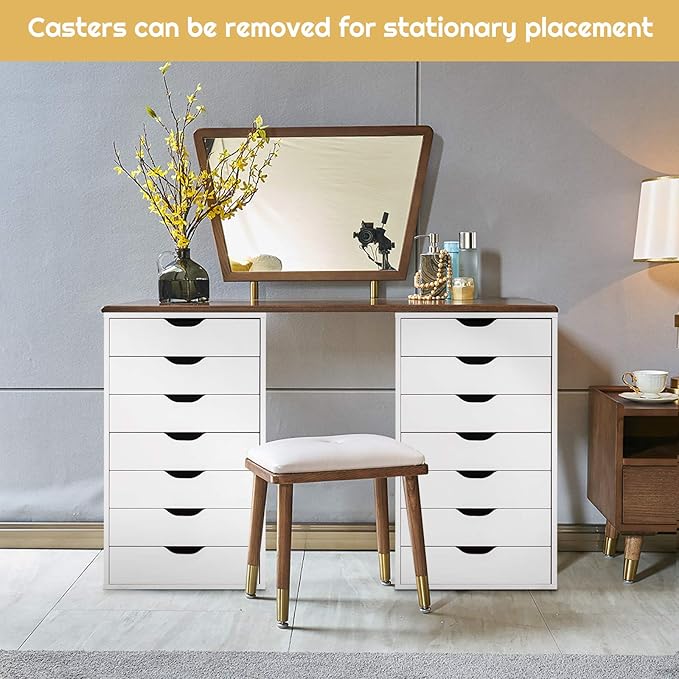 7 Drawers Filing Cabinet, Vertical File Cabinet for Home Office, Mobile Under Desk Office Storage Cabinets with Wheels (White, 7 Drawers)