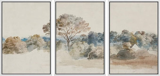 SIGNFORD Framed Wall Art Print Set Pastoral Elegance Soft Watercolor Trees and Fields Illustrations Modern Decorative Multicolor Relax/Calm Chic for Living Room, Bedroom, Office - 16"x24"x3 White