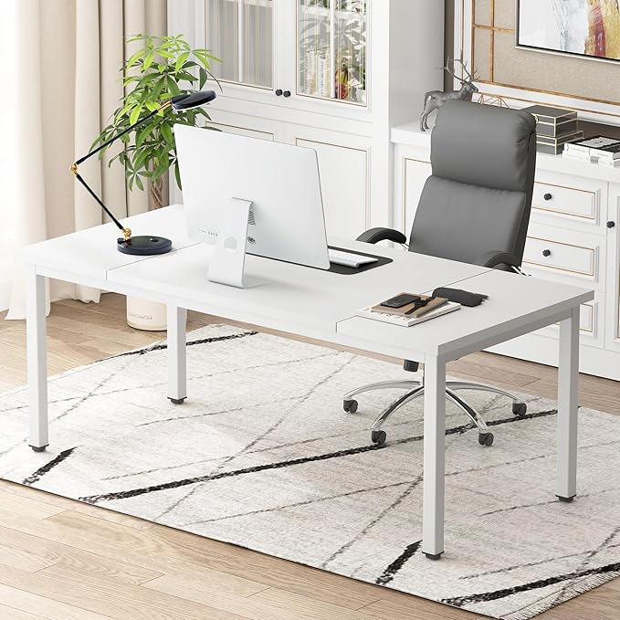 DlandHome Executive Office Desk - Large Computer Table, Study & Writing Desk Workstation for Home Office, 70.8 x 31.5 inch, White