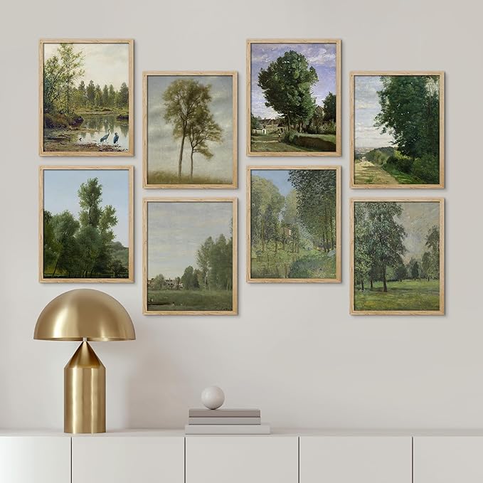 SIGNWIN Framed Poster Bathroom Decor, Wall Art Room Decor Multicolor for Living Room, Bedroom, Office Rustic Green Forest Tree Landscapes Classic Vintage Illustrations Bohemian - 12"x16"x 8 Natural