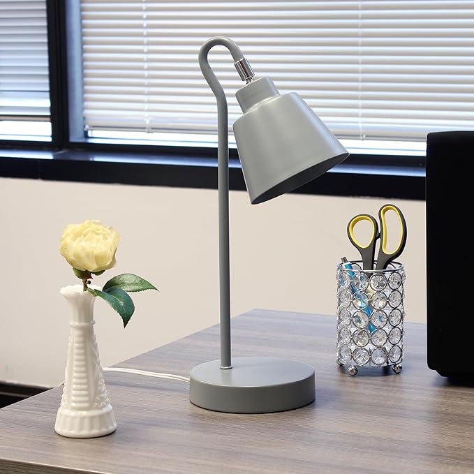 Simple Designs LD1079-GRY 16" Sleek Essentials Metal Looped Desk Task Lamp with Adjustable Shade, for Office, Desk, Nightstand, Dorm, Gray